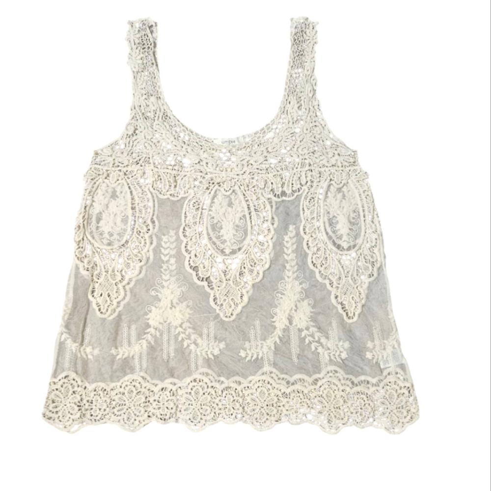 Umgee Women's Mesh Crochet Tank Cream Lace Top Size S/M